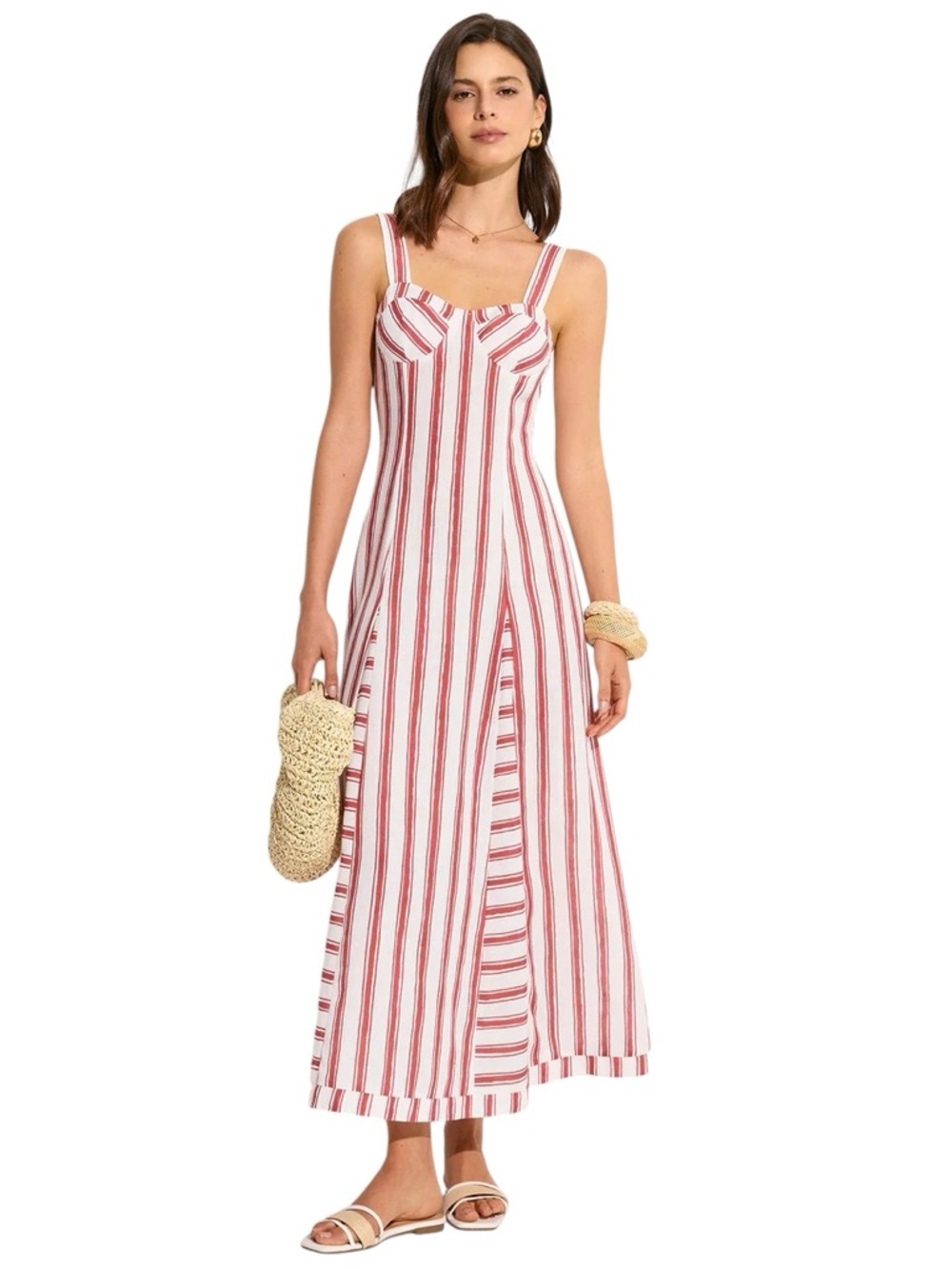 Commense Linen Blend Striped Maxi Dress
